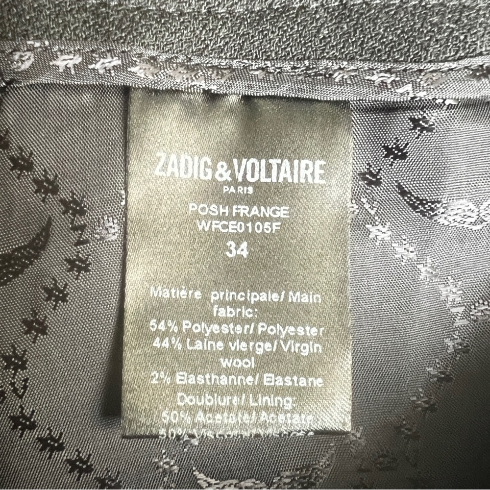 Zadig & Voltaire Fringe Hem Pants BLK SZ 34/XS Wool Blend Cropped Minimalist - Picture 13 of 14